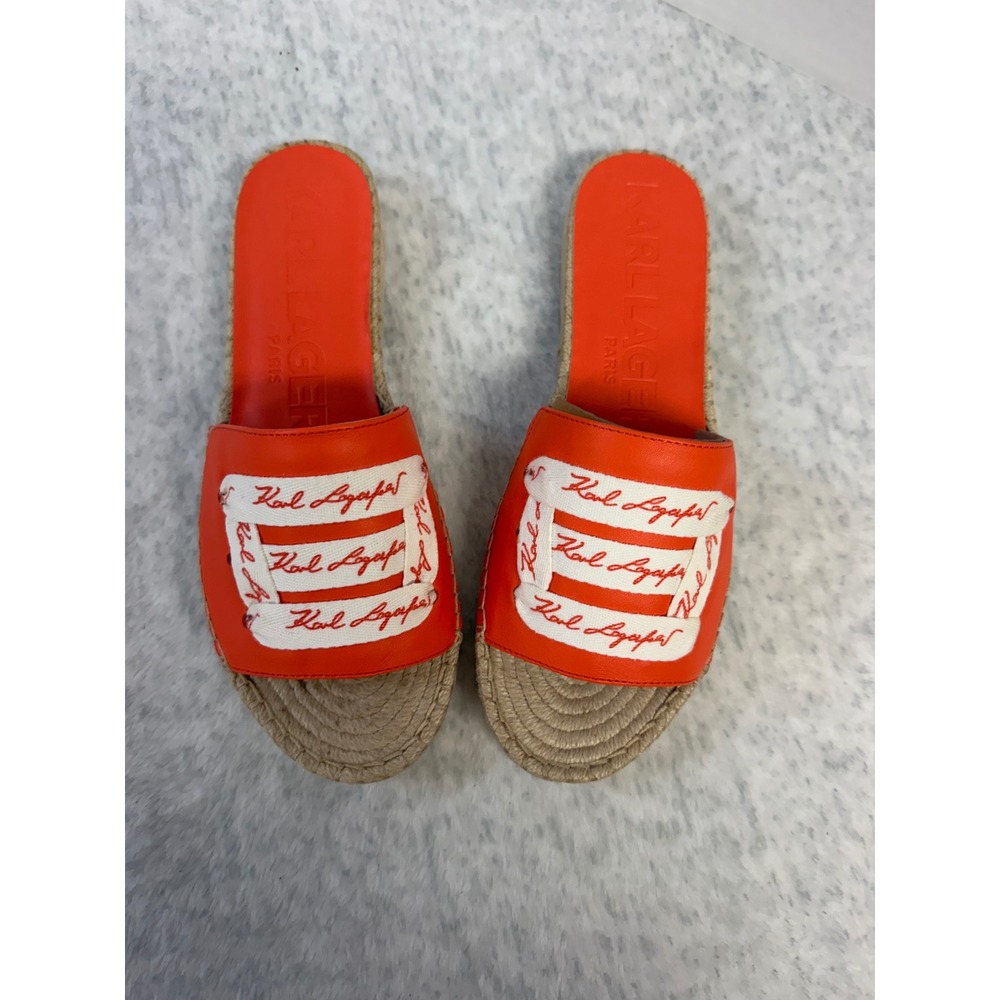 Karl Lagerfeld Paris Cherie Apricot Nappa Leather Espadrille Slide Sandals 9.5 M